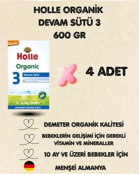Holle Organik Devam Sütü 3  600 gr  4 Adet