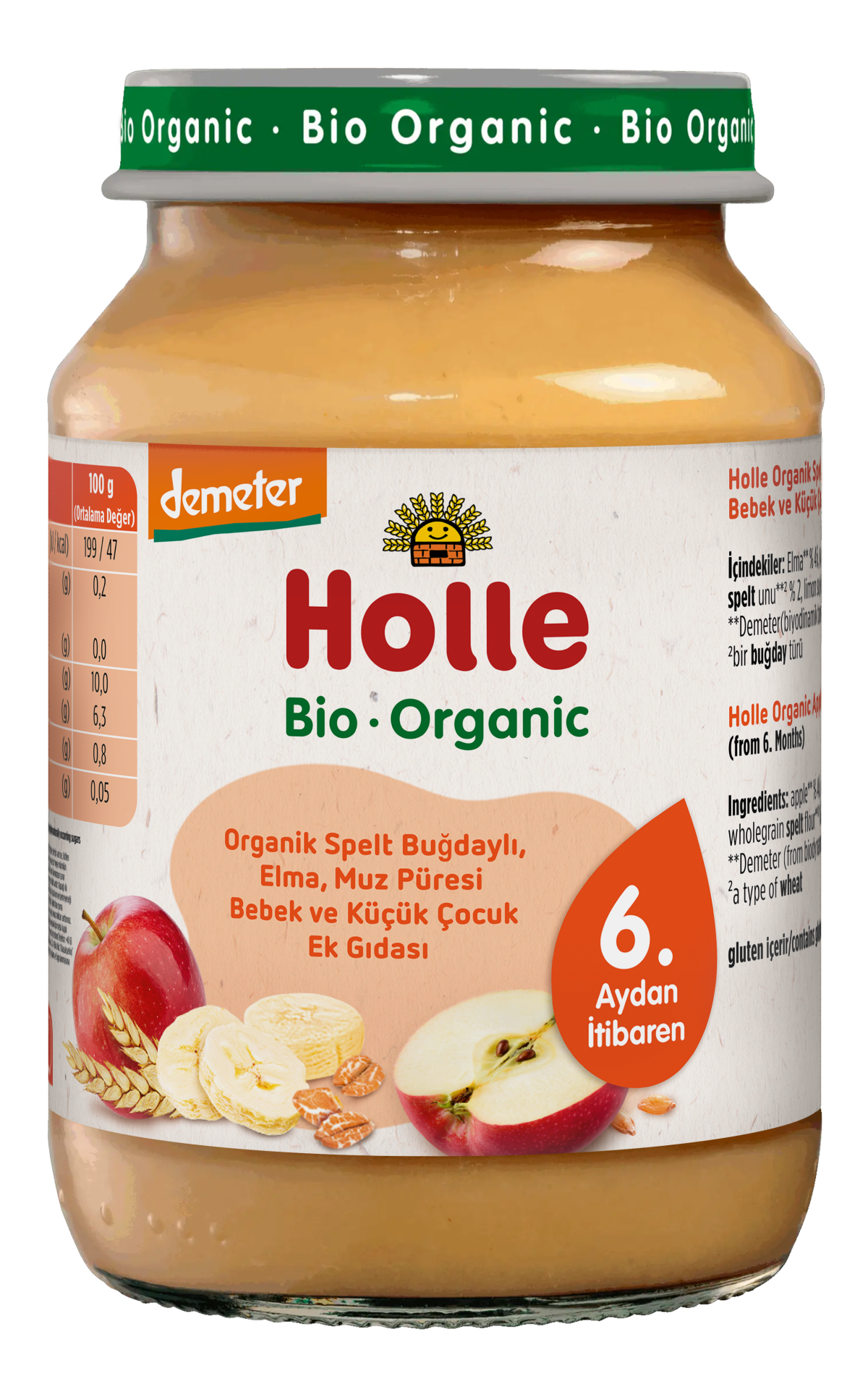 HOLLE ORGANİK SPELT BUĞDAYLI, ELMA, MUZ PÜRESİ