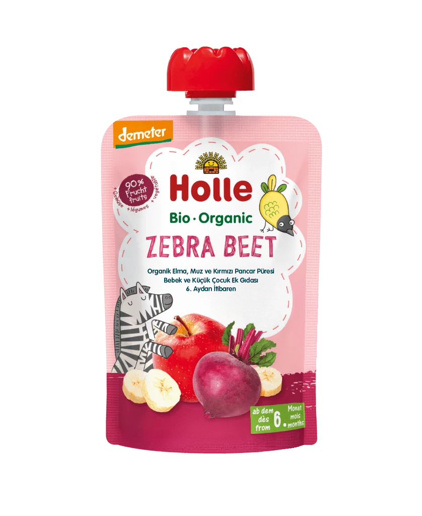 HOLLE ORGANİK ZEBRA BEET (ELMA, MUZ, KIRMIZI PANCAR PÜRESİ)