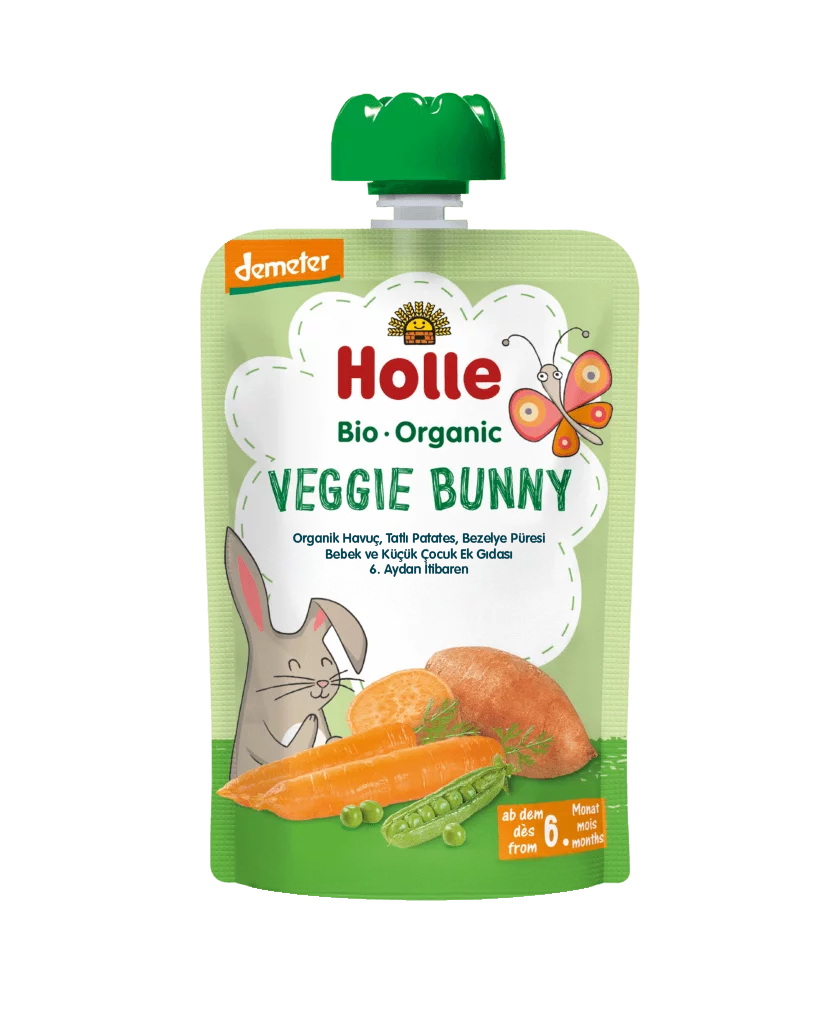 HOLLE ORGANİK VEGGİE BUNNY (HAVUÇ, TATLI PATATES, BEZELYE PÜRESİ)