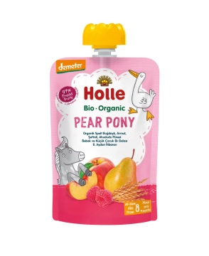 HOLLE ORGANİK PEAR PONY (BUĞDAY, ARMUT, ŞEFTALİ, AHUDUDU PÜRESİ)